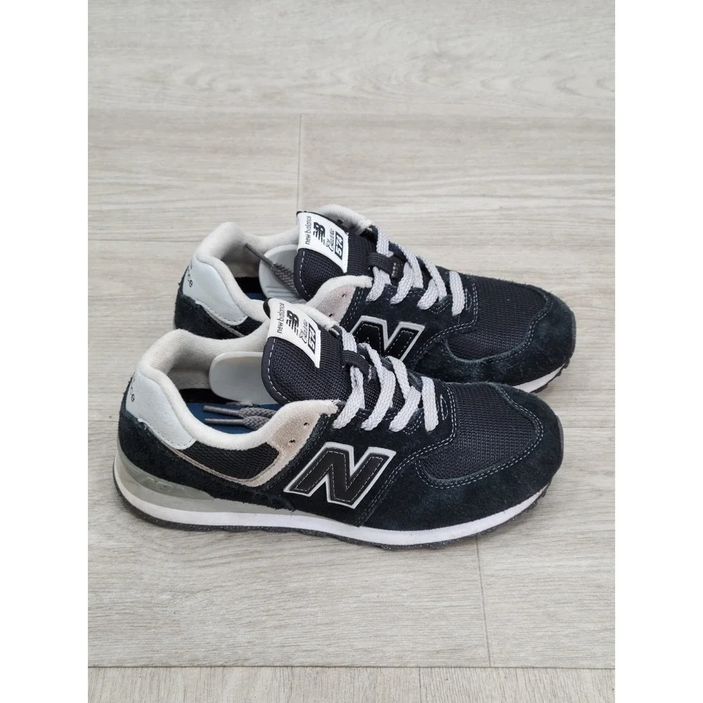 New Balance 574 Boys Size 3 Black White Athletic Sneakers Lace Up Shoes
